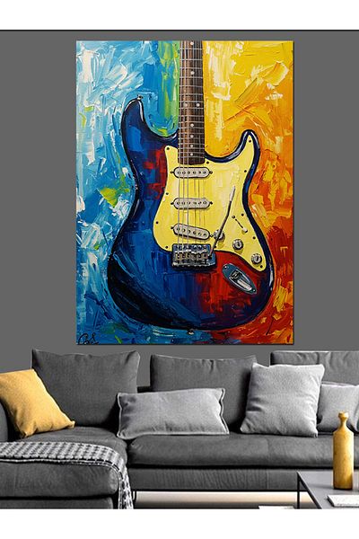 Tablomega Blue Electric Guitar Drawing Decorative Canvas - Mdf Wooden Painting