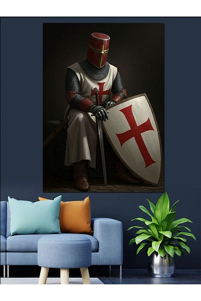 Tablomega Crusader Knight Portrait Canvas Decorativ - MDF Lemn Pictat