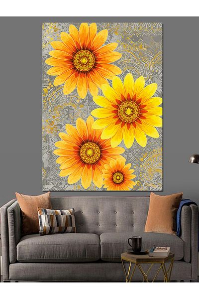 Tablomega Yellow Sunflowers Motif Decorative Canvas - Mdf Wooden Table