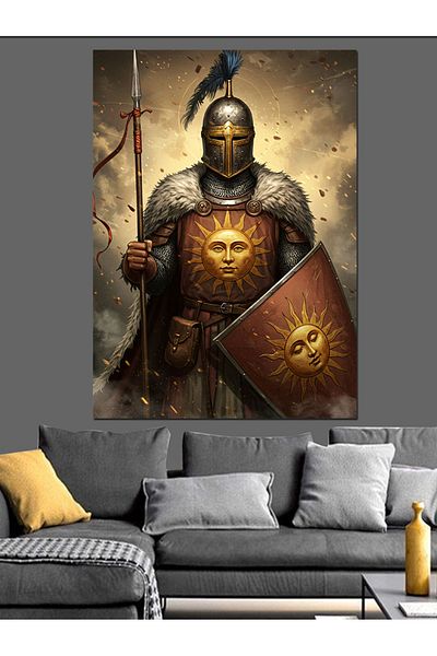 Tablomega Medieval Warrior and Sun Shield Decorative Canvas - Mdf Wood Painting