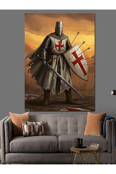 Tablomega Crusader Knight Portrait Canvas Decorativ - MDF Lemn Pictat