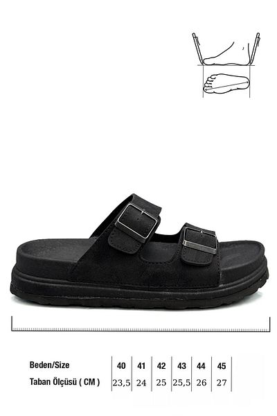 sermoda Μαύρες δερμάτινες ανδρικές παντόφλες με ρυθμιζόμενο πλάτος