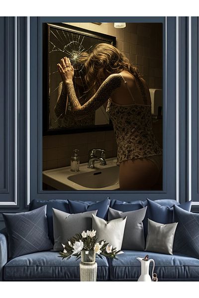 Tablomega Woman Thinking Across the Mirror Decorative Canvas - Mdf Wooden Painting