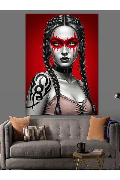 Tablomega Warrior Woman and Courage Mask Decorative Canvas - Mdf Wooden Painting