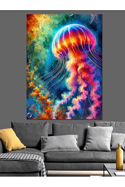 Tablomega Pânză decorativă cu desen de meduze colorate - MDF Lemn