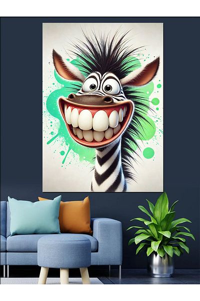 Tablomega Crazy Smiling Zebra Decorative Canvas - Mdf Wooden Painting