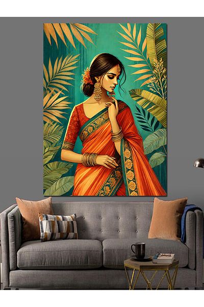 Tablomega Femeie indiană și verdeață tropicală Pânză decorativă - Lemn MDF
