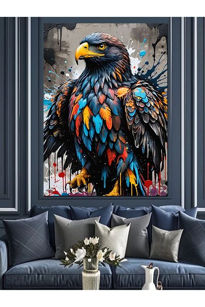 Tablomega Eagle Colorful Painting Decorative Canvas - Mdf Wooden Table