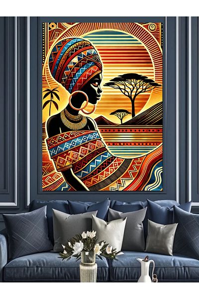 Tablomega African Woman and Patterned Background Decorative Canvas - Mdf Wooden Painting