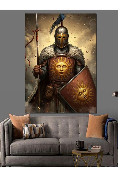 Tablomega Medieval Warrior and Sun Shield Decorative Canvas - Mdf Wood Painting