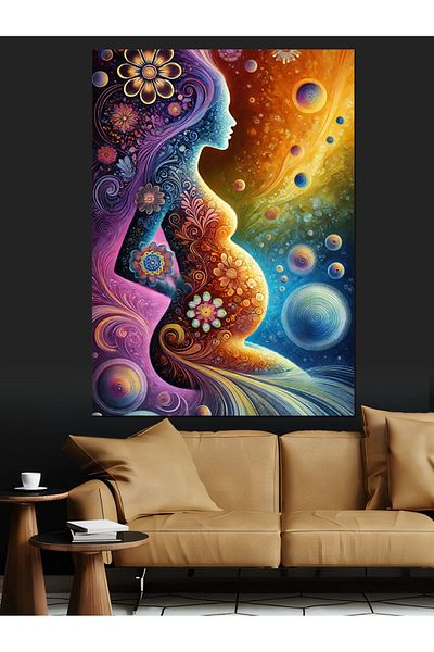 Tablomega Pregnant Woman and Evolution Decorative Canvas - Mdf Wooden Painting