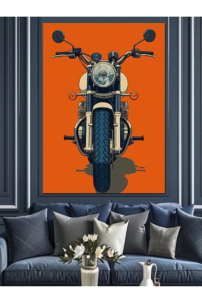 Tablomega Pânză Decorativă Motocicletă Clasică Portocalie - Lemn MDF