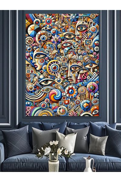 Tablomega Fețe abstracte și desene colorate Pânză decorativă - MDF Lemn