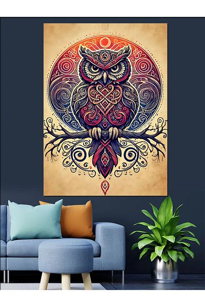 Tablomega Abstract Owl Art Decorative Canvas - Mdf Wooden Painting