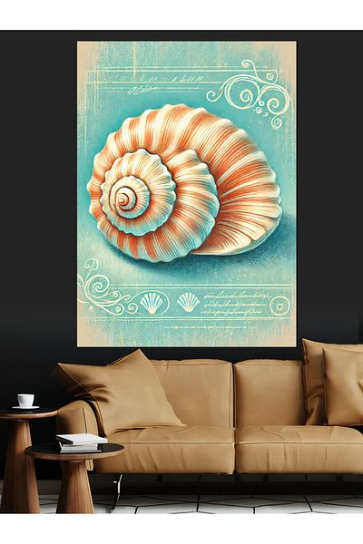 Tablomega Seashell Drawing Decorative Canvas - Mdf Wooden Painting