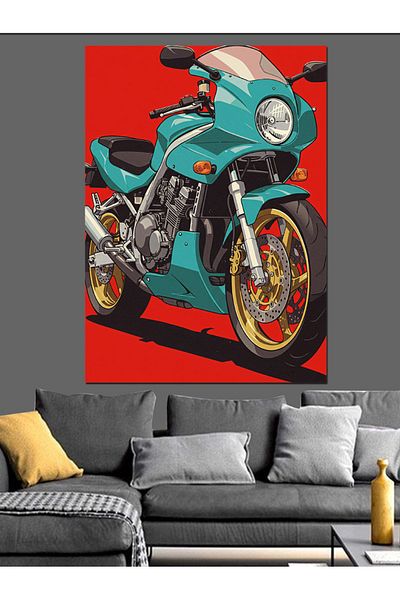 Tablomega Retro Green Motorcycle Decorative Canvas - Mdf Wooden Painting