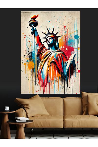Tablomega Modern Statue of Liberty Decorative Canvas - Mdf Wooden Table