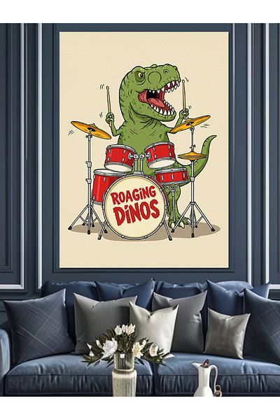 Tablomega T-Rex și tobă „Roaring Dinos” Pânză decorativă - MDF Lemn