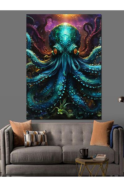Tablomega Pânză decorativă Angry Blue Octopus - Lemn MDF