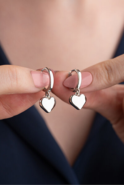 Silvano Jewelry 925 Ayar Gümüş Taşsız Kalp Küpe