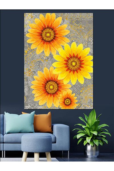 Tablomega Yellow Sunflowers Motif Decorative Canvas - Mdf Wooden Table