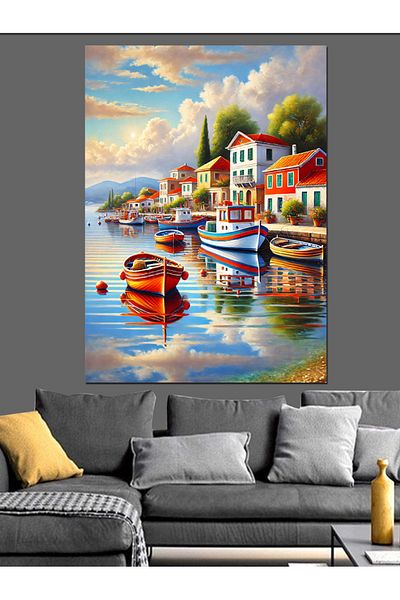 Tablomega Barci pe coasta mediteraneană Pânză decorativă - Lemn MDF