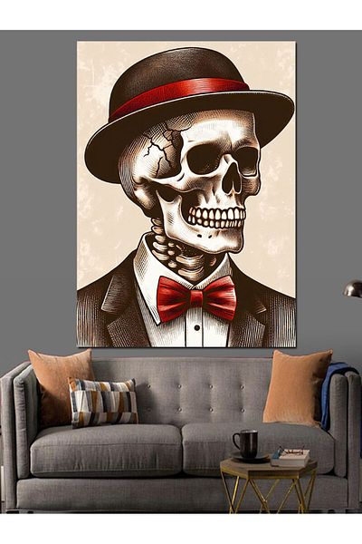 Tablomega Skull Figure Decorative Canvas with Hat - Mdf Wooden Painting