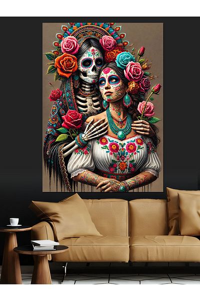 Tablomega Pânză decorativă cu figură La Catrina colorată - MDF Lemn