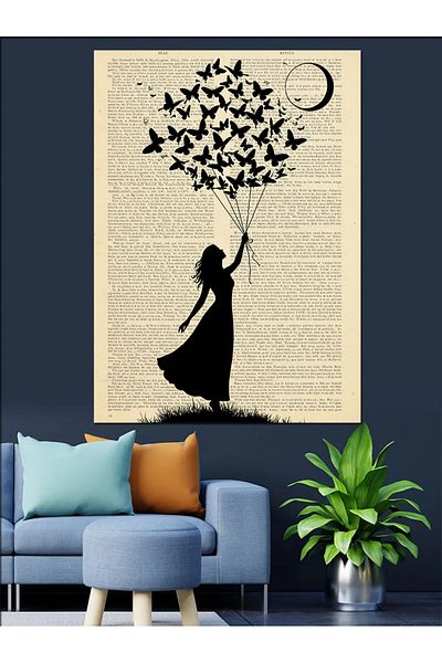 Tablomega Silhouette with Balloons and Birds Decorative Canvas - Mdf Wooden Painting