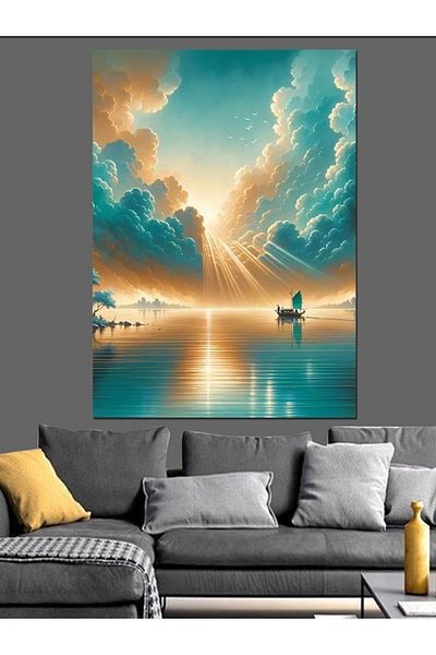 Tablomega Sea Landscape and Clouds Decorative Canvas - Mdf Wooden Painting