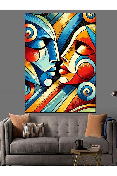 Tablomega Abstract Faces and Vibrant Colors Decorative Canvas - Mdf Wooden Painting