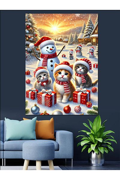 Tablomega Snowman and Christmas Celebration Decorative Canvas - Mdf Wooden Painting