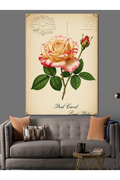 Tablomega Pastoral Rose Postcard Decorative Canvas - Mdf Wooden Painting