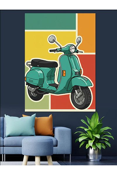 Tablomega Vespa Verde și Linii Retro Pânză Decorativă - Lemn MDF Pictat