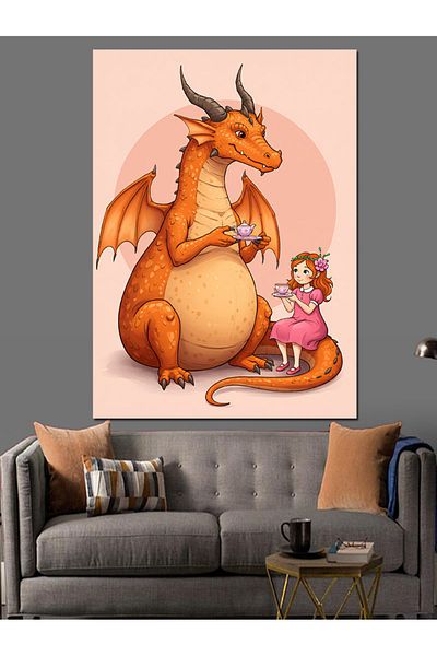 Tablomega Pânză decorativă Dragon și fetiță - Lemn MDF