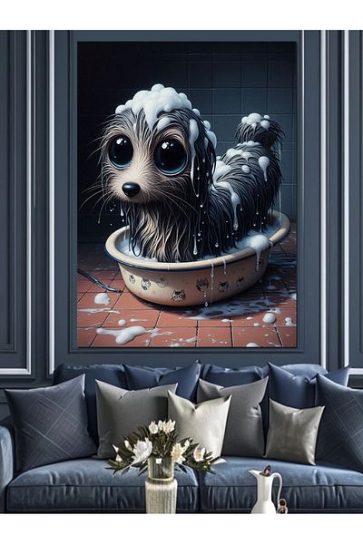Tablomega Dog Taking a Bath Decorative Canvas - Mdf Wooden Painting