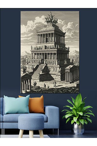 Tablomega Ancient Temple Drawing Decorative Canvas - Mdf Wooden Painting