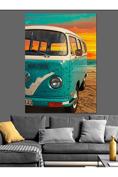 Tablomega Blue Caravan and Sunset Decorative Canvas - Mdf Wooden Painting