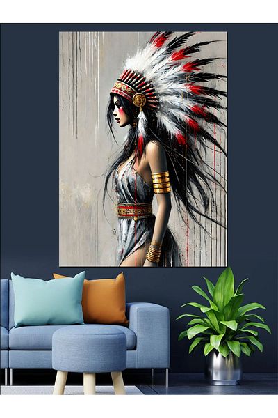 Tablomega Native American Woman and Traditional Attire Decorative Canvas - Mdf Wood Painting
