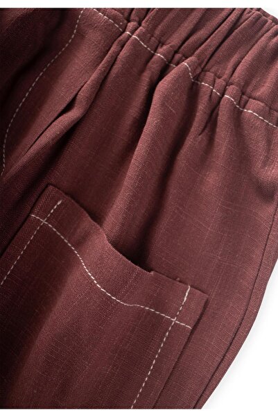 Cigit Kontrast Dikişli Keten Pantolon 2-7 Yaş Mürdüm