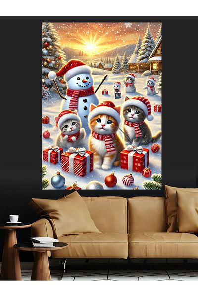 Tablomega Snowman and Christmas Celebration Decorative Canvas - Mdf Wooden Painting