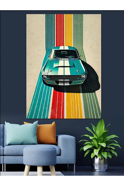 Tablomega Pânză decorativă Retro Car and Stripes - Lemn MDF