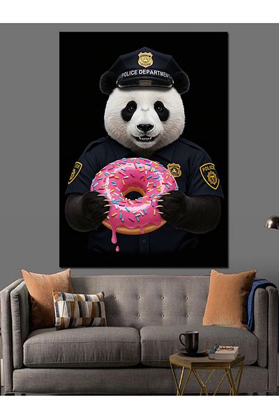 Tablomega Pânză decorativă Polis Panda și Donut - Lemn MDF