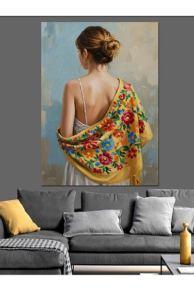 Tablomega Şal Floral şi Pânză Decorativă Femei - Lemn MDF