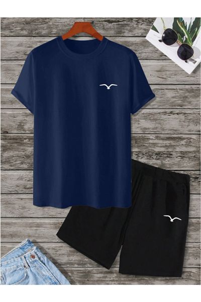 MOONBULL Men's Bird Seagull Printed Oversize T-Shirt-Shorts Set