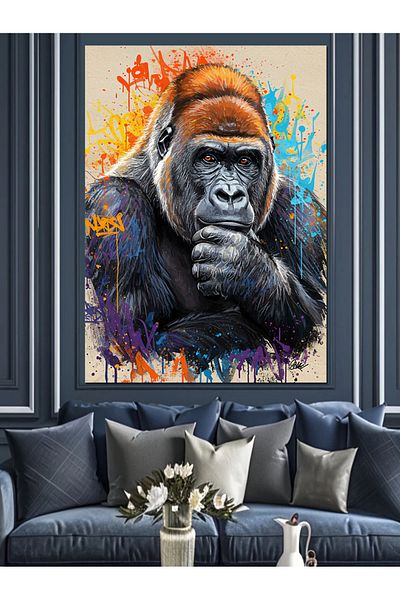 Tablomega Colorful Gorilla Portrait Decorative Canvas - Mdf Wooden Painting