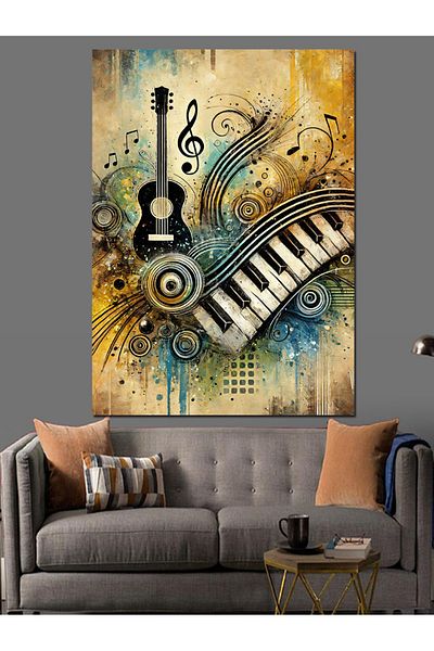 Tablomega Pânză decorativă cu motiv muzical și artistic - Lemn MDF