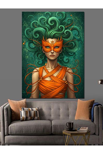 Tablomega Woman with Orange Mask Decorative Canvas - Mdf Wooden Painting