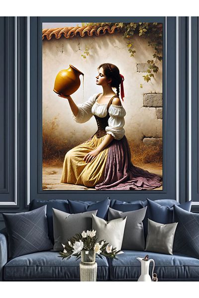 Tablomega Water Bearing Woman and Traditional Attire Decorative Canvas - Mdf Wood Painting