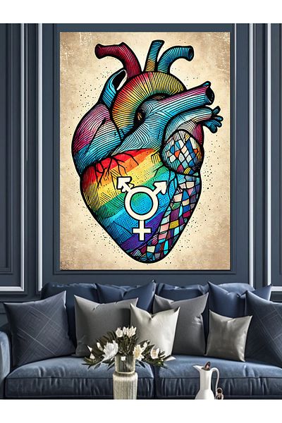 Tablomega Pânză decorativă cu inimă și model colorat - MDF Lemn